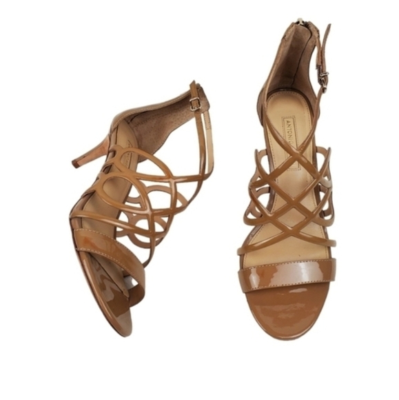 Antonio Melani tan all leather cage kitten heels open toe sandals - Picture 1 of 11